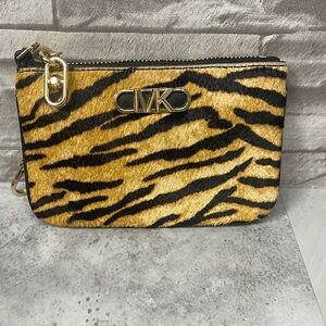 Michael Kors Parker Tiger Print Wallet Marigold Calf Hair Keychain Pouch